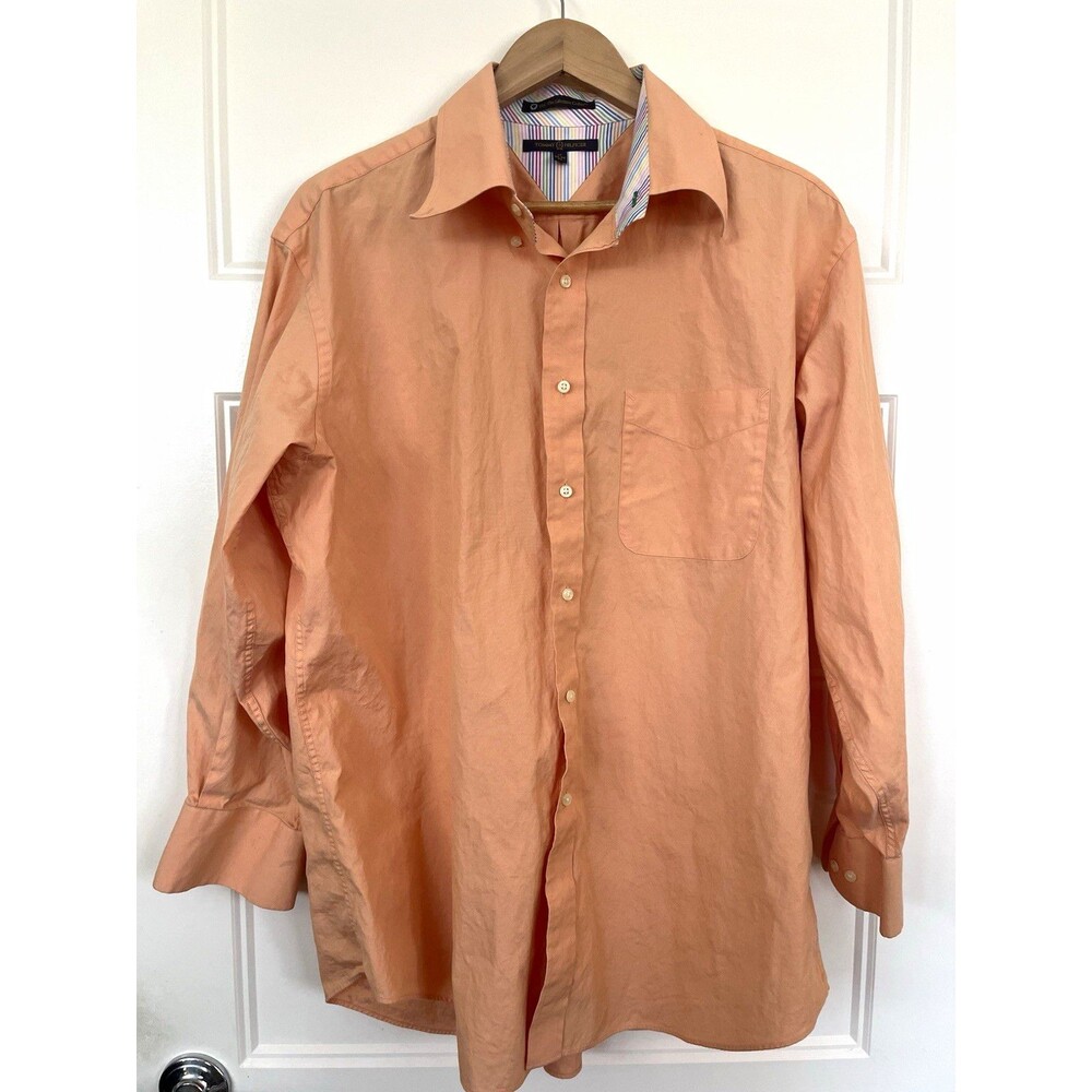 Tommy Hilfiger TLC The Lifetime Collar Men's Dress Shirt 17 32/33 Orange XL